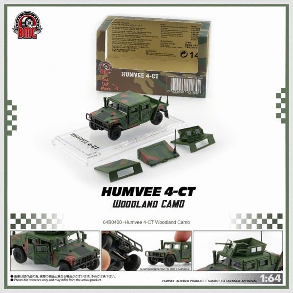  Mô hình xe Humvee 4-CT -Woodland Camo tỉ lệ 1:64 BMC 64B0460 