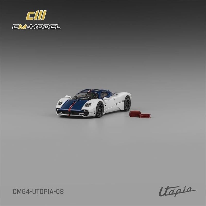  Mô hinh xe Pagani Utopia Bianco Benny with Blu Francia Carbon & Rosso Monza Stripe tỉ lệ 1:64 CM Model CM64-Utopia-08 