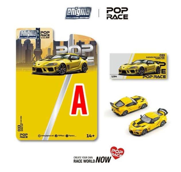  Mô hình xe Darwin Pro 66g Wbk Supra A90 Nitro Yellow bản card tỉ lệ 1:64 Pop Race PRE033 