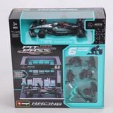  Set Mô hình xe đua F1 đi kèm 6 FIG + Pit Set Garage Mercedes AMG Petronas F1 W15 E Performa OT43032nce tỉ lệ 1:43 Bburago 38452 OT43032 