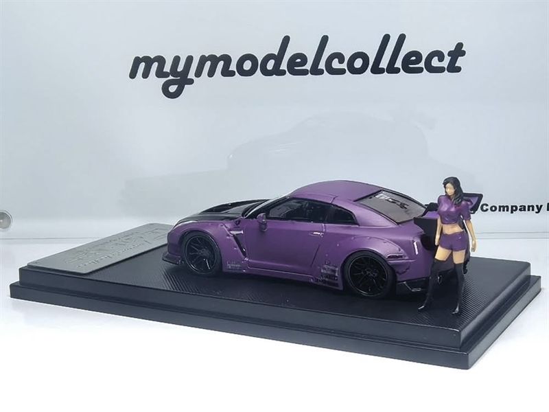  Mô hình xe Nissan GTR R35 Matt Purple Carbon Fiber Cover Paint + Includes Figure tỉ lệ 1:64 Mymodelcollect OT64756 