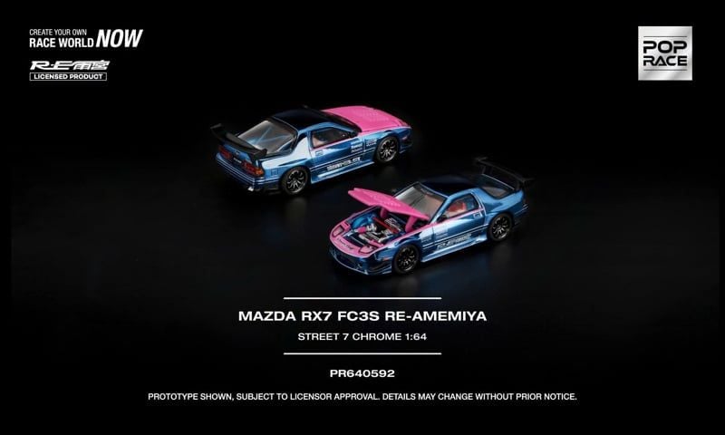  Mô hình xe Mazda Rx7 (Fc3s) Re-Amemiya Street7 Chrome tỉ lệ 1:64 Pop Race PR640592 
