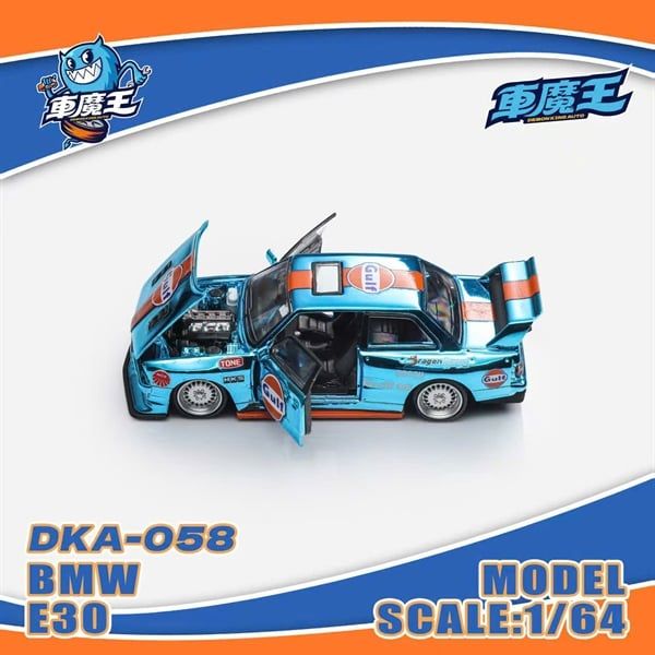  Mô hình xe BMW E30 modified version crome blue Gulf racing mở được capo tỉ lệ 1:64 Demon kings DKA-058 