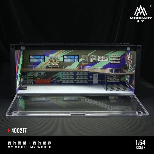  Hộp trưng bày container mô phỏng Repair shop HKS model có tầng - có đèn 38.7x16x16.5cm tỉ lệ 1:64 MoreArt MO400217 