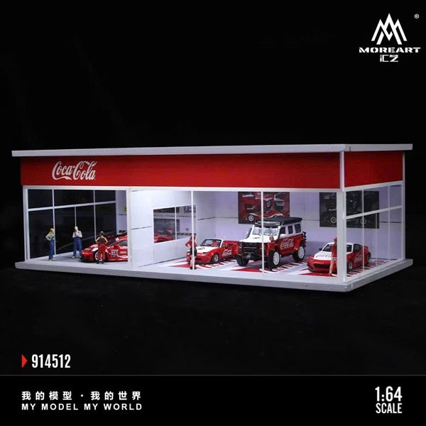  Hộp trưng bày mô phỏng showroom garage Coca cola có đèn - mica kích thước 30cm x 15cm x 10cm tỉ lệ 1:64 MoreArt MO914512 