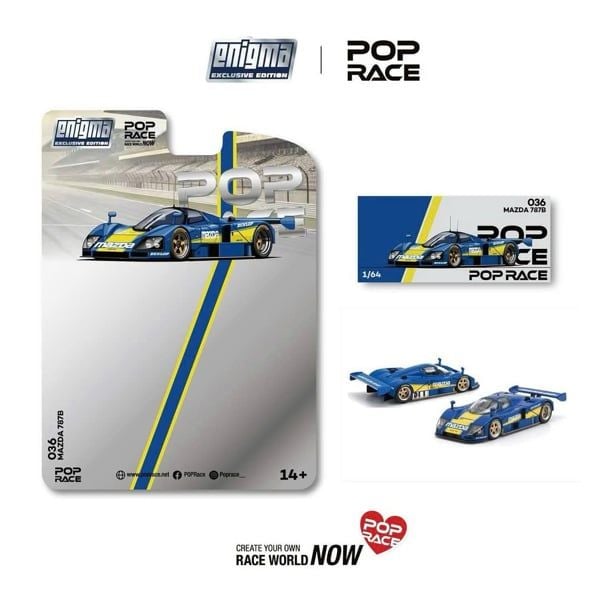  Mô hình xe Mazda 787B Racing Blue/Yellow tỉ lệ 1:64 Pop race PRE036 