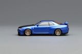  Mô hình xe ô tô Nissan Skyline GTR R34 V-Spec 2 bayside blue carbon fiber tỉ lệ 1:64 Motorhelix M63450 