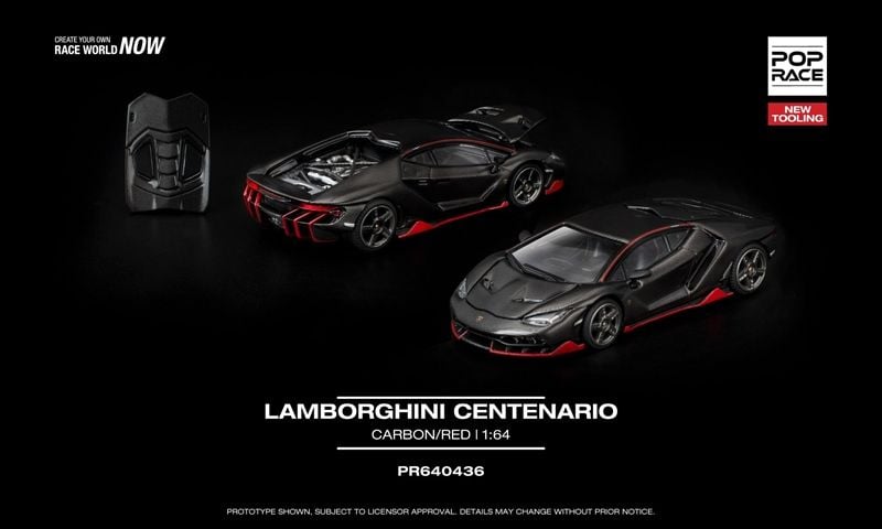  Mô hình xe Lamborghini Centenario Carbon Red tỉ lệ 1:64 Poprace PR640436 