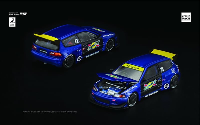  Mô hình xe Pandem Civic EG6 Blue/Black tỉ lệ 1:64 PopRace PR640365 