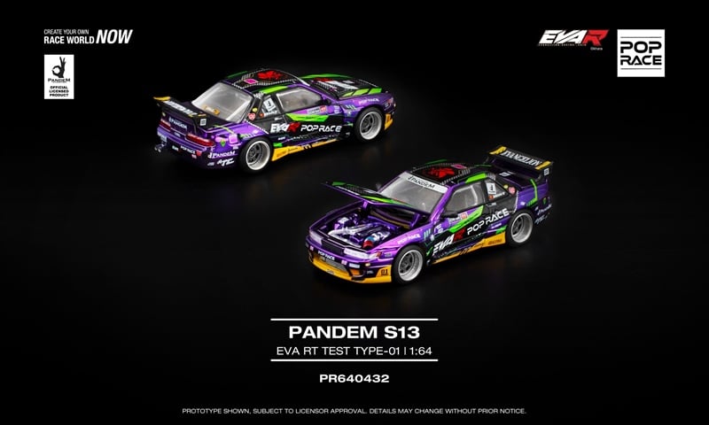  Mô hình xe Nissan S13 Rocket Pandem EVA RT TEST TYPE-01 mở capo tỉ lệ 1:64 Poprace PR640432 