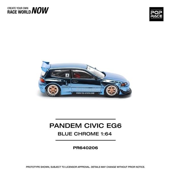  [Hàng Loose] Mô hình xe Pandam Civic EG6 Blue Chrome tỉ lệ 1:64 PopRace PR640206 