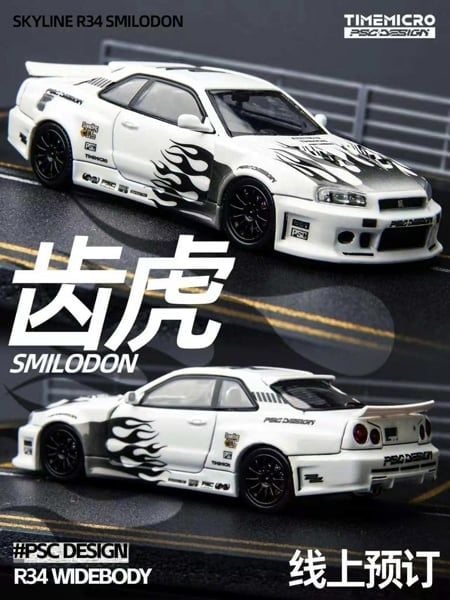  Mô hình xe R34 “Smilodon” Black & White tỉ lệ 1:64 TimeMicro × PSC DESIGN TM648401 