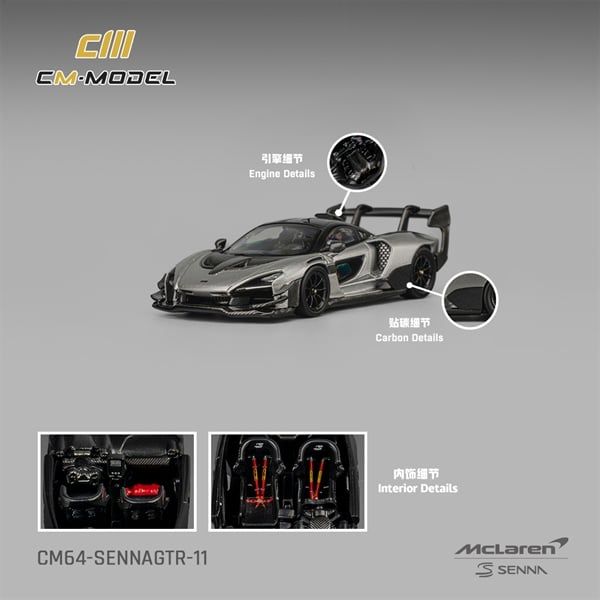  Mô hình xe Mclaren SennaGTR Metallic Silver Gray tỉ lệ 1:64 CM model CM64-SENNAGTR-11 