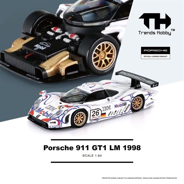  Mô hình xe Porsche 911 GT1 LM 1998 24 Hours of Le Mans mở được nắp máy tỉ lệ 1:64 Trendy Hobby TH 241085 