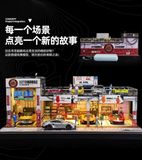  Hộp trưng bày mô phỏng diorama garage - xưởng để xe có đèn kích thước 29.5x19.7x11.8cm tỉ lệ 1:64 Shou Cang JiSCJ82065 