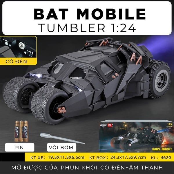  Mô hình xe Batman Batmobile The Dark Knight Tumbler phun khói - có đèn - âm thanh tỉ lệ 1:24 Alloy Model OT24088 