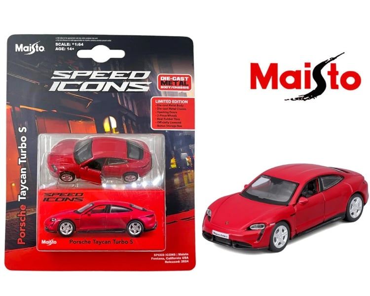  Mô hình xe Porsche Taycan Turbo S red - Speed Icon bản card tỉ lệ 1:64 Maisto 15708 