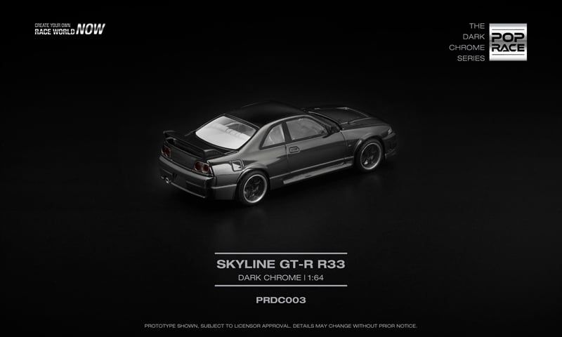  Mô hình xe ô tô Nissan Skyline GTR R33 dark chrome series mở được capo tỉ lệ 1:64 Poprace PRDC003 
