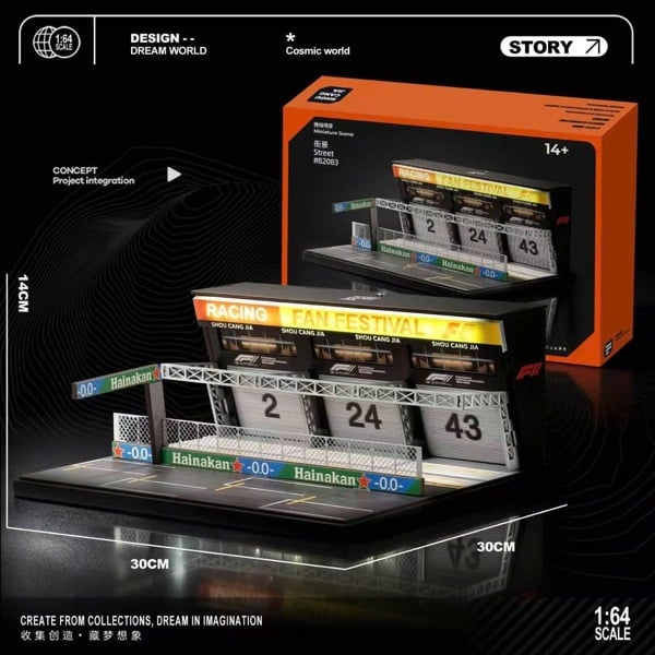  Hộp trưng bày mô phỏng đường đua building pit track race scene tỉ lệ 1:64 Shou Cang Jia SCJ82083 