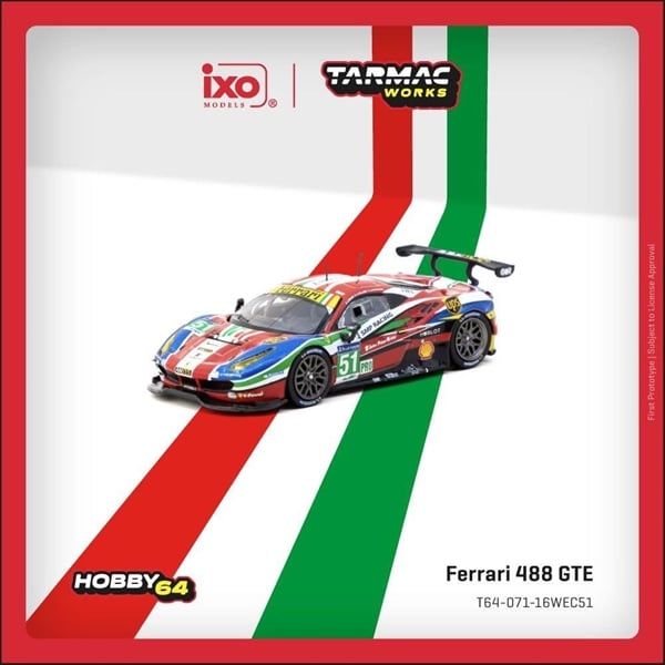  Mô hình xe ô tô Ferrari 488 GTE No.51 tỉ lệ 1:64 Tarmac Works T64-071-16WEC51 