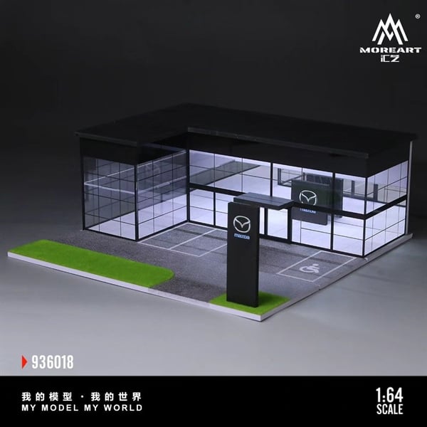  Hộp trưng bày mô phỏng showroom Mazda Dealership kích thước 30cm x 30cm x 11.5cm tỉ lệ 1:64 Moreart MO936018 