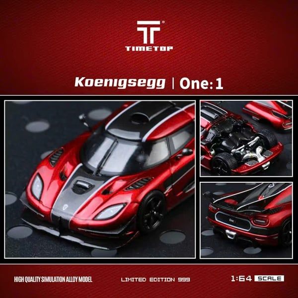  Mô hình xe ô tô Koenigsegg One:1 Metallic Red mở được nắp máy tỉ lệ 1:64 Timetop TT644812 