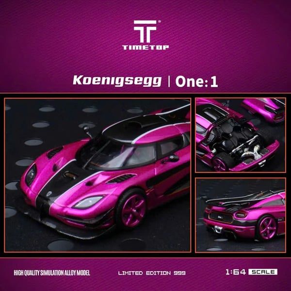  Mô hình xe ô tô Koenigsegg One:1 Pearl Rose Red mở được nắp máy tỉ lệ 1:64 Timetop TT644815 