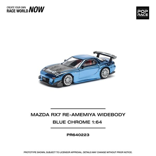  Mô hình xe Mazda RX7 RE-AMEMIYA Widebody - Blue Chrome tỉ lệ 1:64 Poprace PR640223 