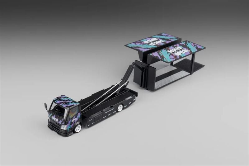  Mô hình xe tải kéo thùng - chở xe H300 Custom truck HKS Livery black mở được thùng tỉ lệ 1:64 Micro Turbo MT6404B7 