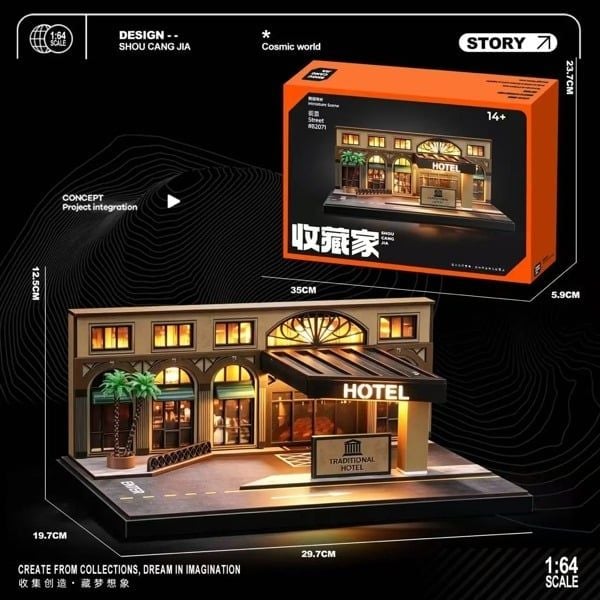  Hộp trưng bày mô phỏng cảnh khách sạn phong cách Trung Hoa tỉ lệ 1:64 Shou Cang Jia SCJ82071 
