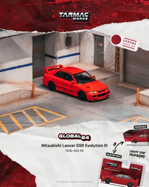  Mô hình xe Mitsubishi Lancer GSR Evolution III (Red) card tỉ lệ 1:64 Tarmac Worrks T64G-050-RE 