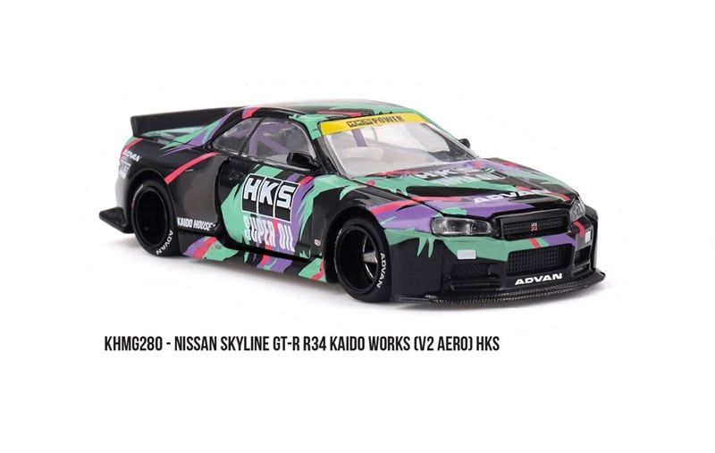  Mô hình xe Nissan Skyline GT-R R34 Kaido Works (V2 Aero) HKS tỉ lệ 1:64 Kaido House KHMG280 