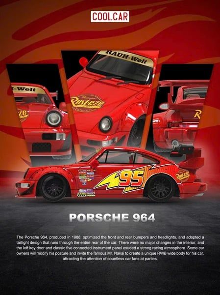 Mô hình xe ô tô Porsche 964 custom Lightning McQueen limited 500pcs tỉ lệ 1:64 Cool car CC640883 
