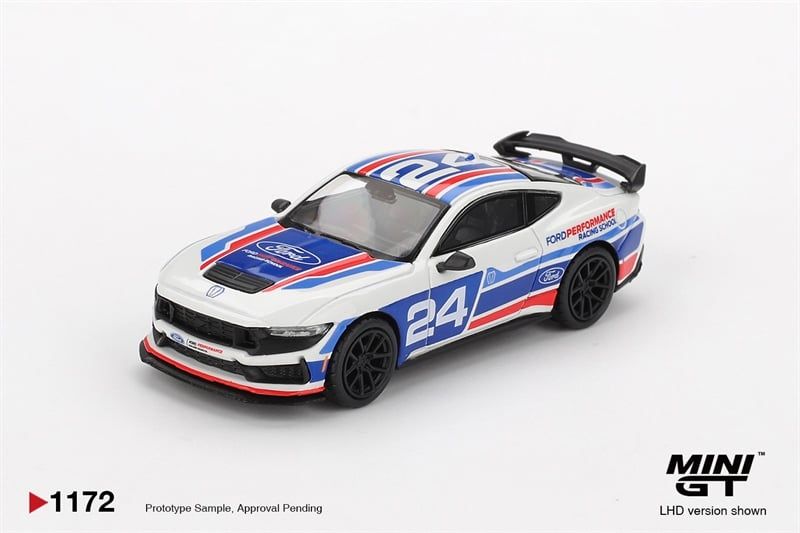  Mô hình xe Ford Mustang Dark Horse #24 Ford Performance Racing School bản card tỉ lệ 1:64 MiniGT MGT01172 