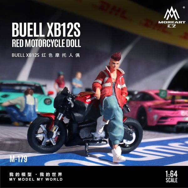  Mô hình nhân vật figure và xe mô tô Buell XB12S Red Motorcycle Doll Simulation tỉ lệ 1:64 MoreArt MO222179 