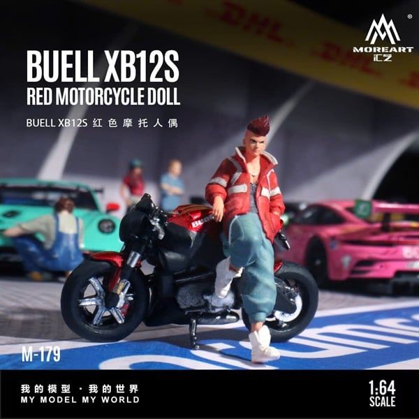  Mô hình nhân vật figure và xe mô tô Buell XB12S Red Motorcycle Doll Simulation tỉ lệ 1:64 MoreArt MO222179 