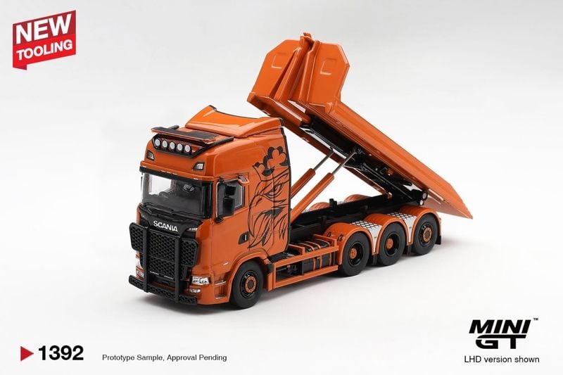  Mô hình xe Scania 770S B8x4NA Hooklift Flatbed Orange tỉ lệ 1:64 MiniGT MGT01392 