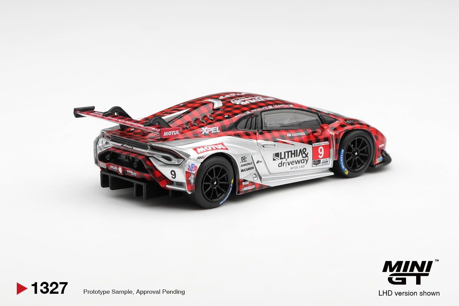  Mô hình xe Lamborghini Huracan GT3 EVO2 #9 Pfaff Motorsports 2025 IMSA WeatherTech GTD Pro bản card tỉ lệ 1:64 MiniGT MGT01327 