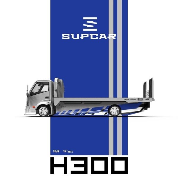  Mô hình xe H300 Flatbed Transport Trailer - Silver-Blue Stripe tỉ lệ 1:64 SUPCAR SC647238 