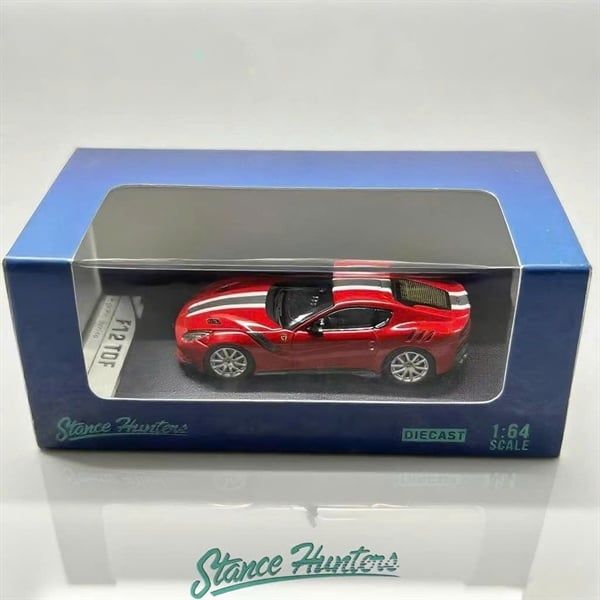  Mô hình xe Ferrari F12 TDF stripe gray - white mở được capo tỉ lệ 1:64 Stance HunterOT64490 