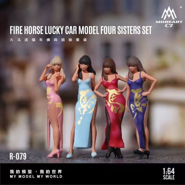 Mô hình figure nhân vật set 4 người nữ mặc áo tết Fire Horse Blessing tỉ lệ 1:64 MoreArt MO223079 
