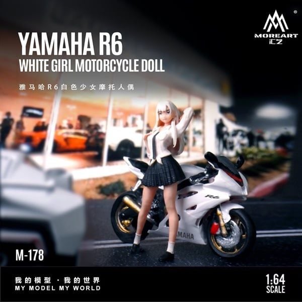  Mô hình nhân vật figure và xe Yamaha YZF R6 White Girl Motorcycle Doll Simulation Resin tỉ lệ 1:64 MoreArt MO222178 