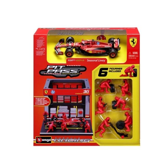  Set Mô hình xe đua F1 đi kèm 6 FIG + Pit Set Garage Ferrari SF24 tỉ lệ 1:43 Bburago 43-36862 OT43031A 