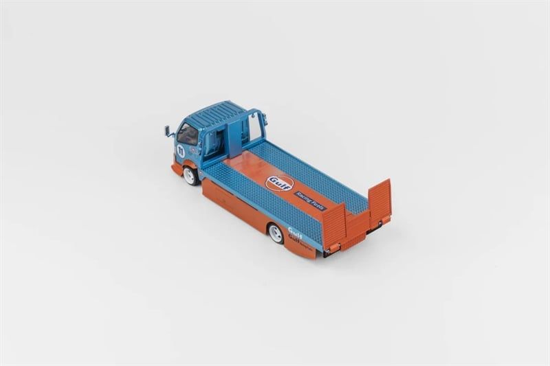  Mô hình xe tải sàn trượt - chở xe H300 Custom truck Gulf Blue/Orange tỉ lệ 1:64 Micro Turbo MT6405A7 