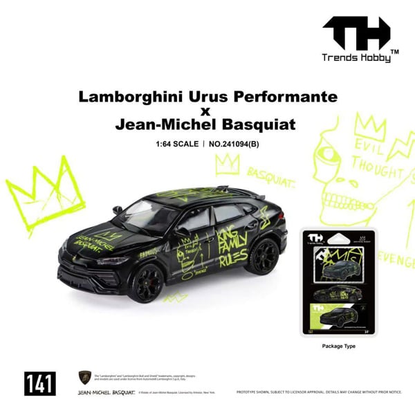  Mô hình xe Lamborghini Urus Performante X Jean-Michel Basquiat Matt Black Card tỉ lệ 1:64 trends Hobby 241094 
