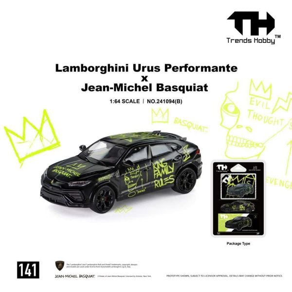  Mô hình xe Lamborghini Urus Performante X Jean-Michel Basquiat Matt Black Card tỉ lệ 1:64 trends Hobby 241094 