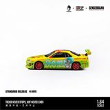  Mô hình xe Nissan GT-R R34 Tribute to Youth Hatsune Miku with chase car silver tỉ lệ 1:64 Modernart MD800505 