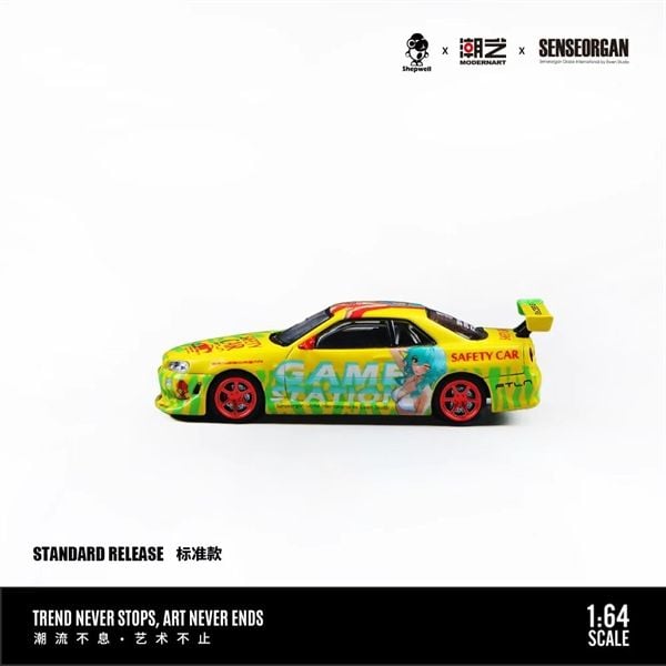  Mô hình xe Nissan GT-R R34 Tribute to Youth Hatsune Miku with chase car silver tỉ lệ 1:64 Modernart MD800505 