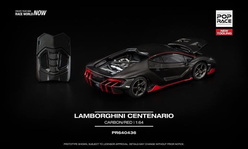  Mô hình xe Lamborghini Centenario Carbon Red tỉ lệ 1:64 Poprace PR640436 