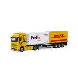  Mô hình xe Mercedes-Benz Actros MP4 Yellow đầu kéo đi kèm 2 thùng container Fedex + DHL tỉ lệ 1:64 Cool Car CC646739 